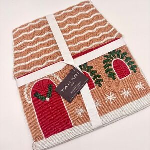 Tahari Home Beaded Placemat Set of 2 Gingerbread House Christmas Holiday